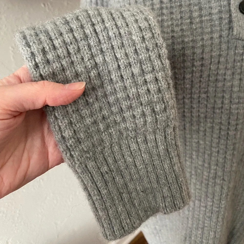 GAP Lambswool Gray Preppy Mockneck Thick Knit Cabin-Core Minimalist Sweater Sz L